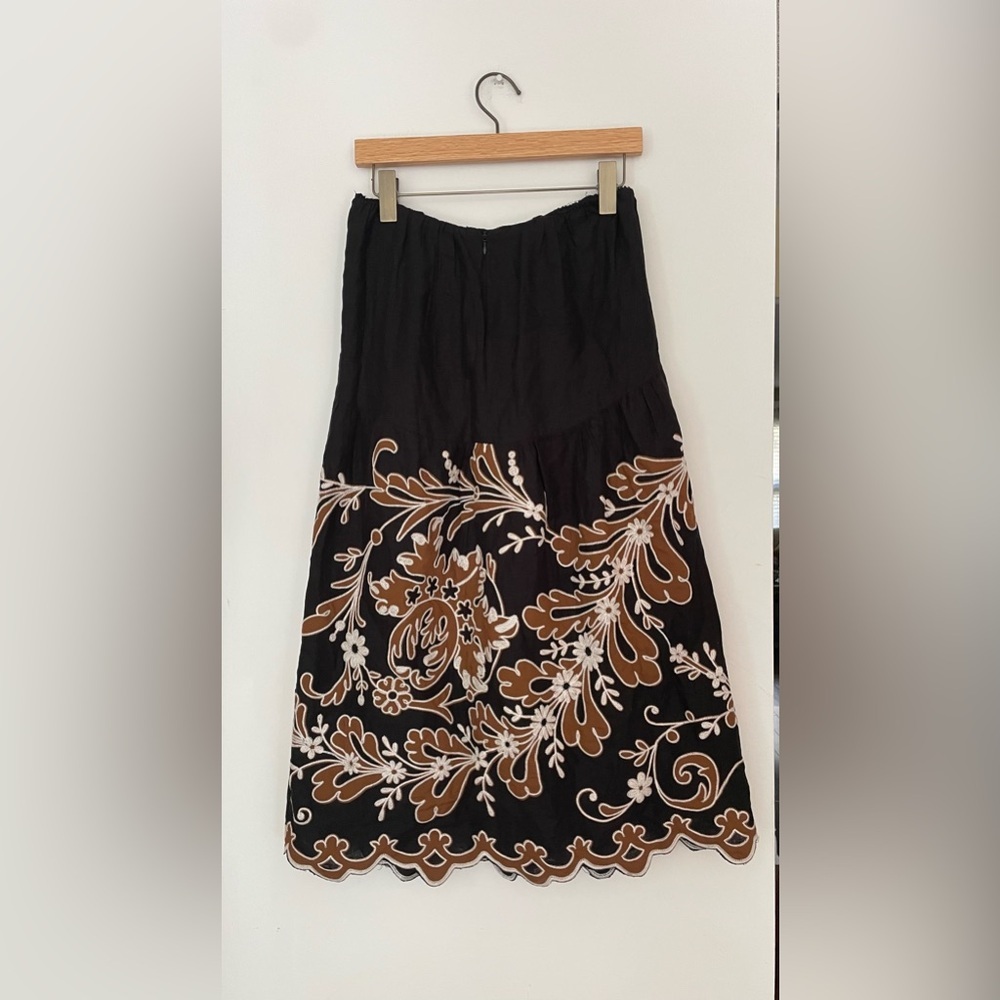 anthropologie midi  Black and Brown Embroidered Skirt - Picture 9 of 10